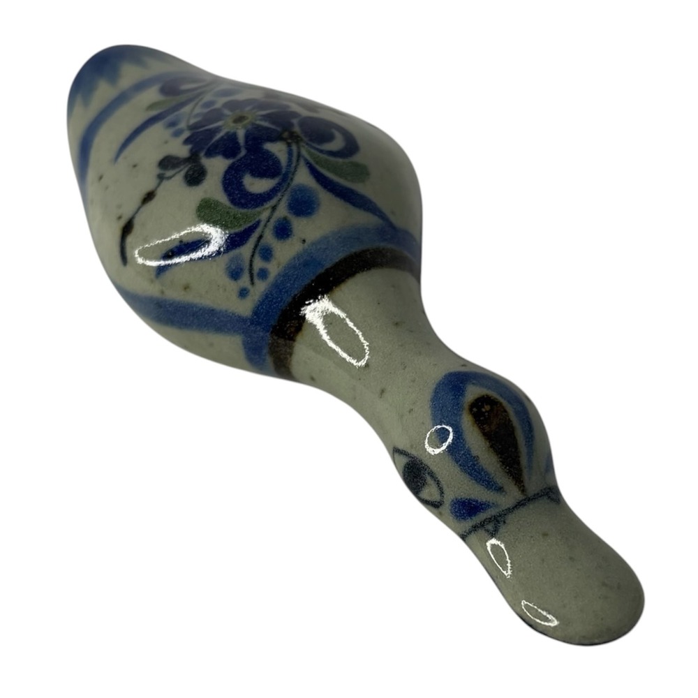 Vintage Tonala Mexico Pottery Duck Goose Figurine Signed‎ ET Blue Folk Art 6"
